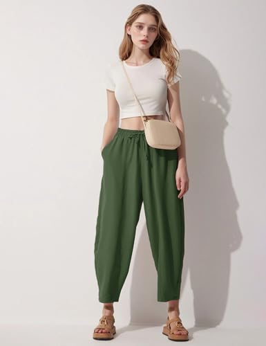 Flygo Women's Wide Leg Baggy Pants Casual Elastic High Waisted Palazzo Harem Slacks Ankle Length Loose Trousers with Pockets4