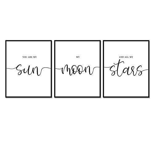 Image of Set of 3 Prints, You Are My Sun My Moon And All of My Stars, Nursery Wall Art, Nursery Prints, Bedroom Print Set, Above Bed Print, Bedroom Quotes, Nursery Decor, UNFRAMED 11x14inch