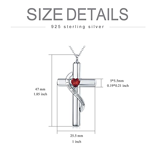Soulmeet Infinity I Love You Forever Engraving Cross Locket Cremation Sterling Silver Urn Necklace For Ashes Keepsakes Necklace With Red Heart Crystal For Women Locket Necklace Christmas Gift Idea #TOP4