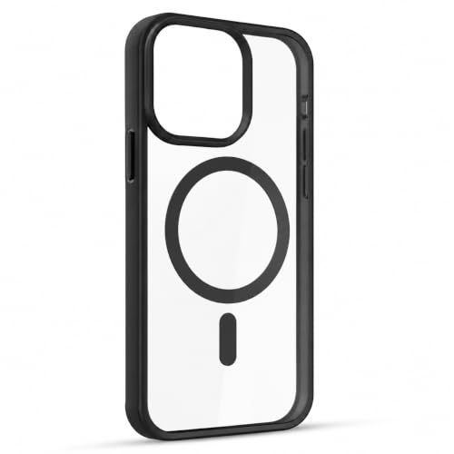 Image of MAGA Back Case Cover for Apple iPhone 13 & iPhone 14, Transparent Black Magnetic Case Compatible with MagSafe, Hybrid Hard PC Back & Soft TPU Bumper, Shockproof Protective Cover - Black