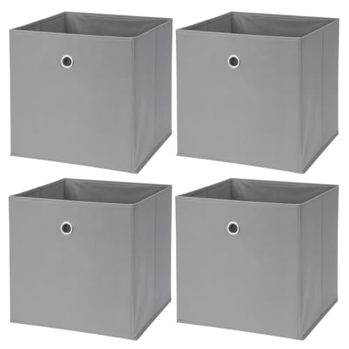 Murago 4er Set Faltbox ca. 30x30x30 cm - Grau - Würfel Aufbewahrungsbox faltbar Aufbewahrungskörbe Deko Korb Boxen Wohnzimmer Stoff für Kleidung Büro Regalkorb Klappbox Schlafzimmer Hellgrau