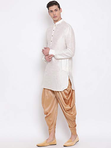 Image of VM Men's Cream Silk Blend Kurta and Dhoti Set VMMUK001CRnCDRG 38