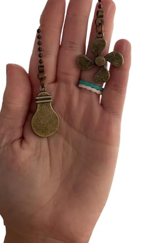 Image of Ceiling Fan Pull Chain Set, Bulb and Fan Pattern Pull Chain Extension 12 Inch Ceiling Fan Chain Extender with Ball Fan Chains Connector (Antique Bronze 4Pcs)