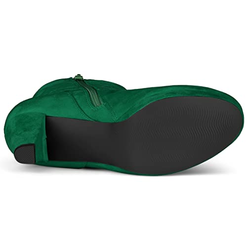Allegra K Allegra K Women's Slip On Zip Round Toe Emerald Green Heel Ankle Boots - 6.5 M US