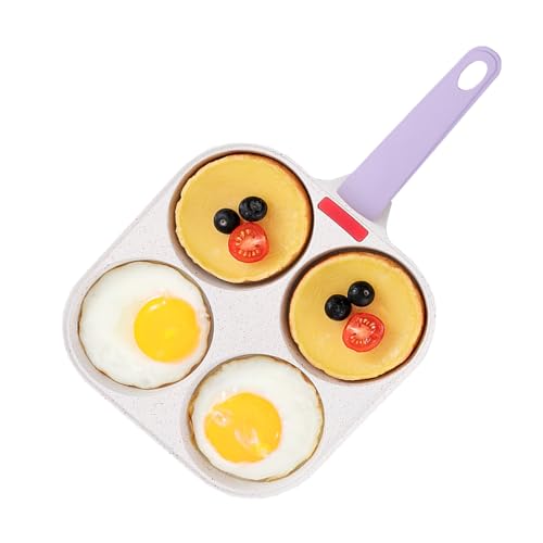 JUSTUP Nonstick Egg Frying Pan,4-Cup Divided Grill Pan Omelet Pan with Ergonomic Handle,Pancake Pan Breakfast Skillet for Egg,Steak and Burgers (Purple)