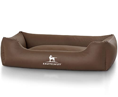 Knuffelwuff Kunstleder Hundebett Sidney XXL 120 x 85cm Braun - abnehmbarer Bezug - leicht zu reinigen - für große, mittelgroße und kleine Hunde