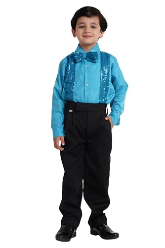 Image of Kaku Fancy Dresses Dance Costume Shinning Shirt With Bow Tie for Kids | Sequin Work School Annual Function & Theme Party's Shirt for Boys (ONLY SHIRT)