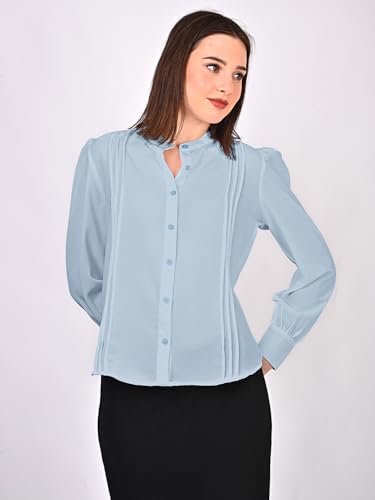 Image of Women's Regular Fit Solid Pleated Cotton Blend Shirts
