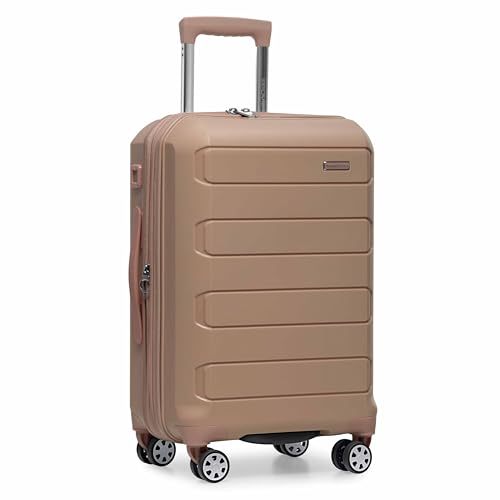 Traveler's Choice Pagosa Indestructible Hardshell Expandable Spinner Luggage, Latte Beige, 22-Inch Carry-on