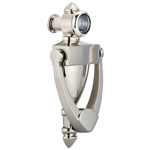 HOMOTEK Door Knocker with 180 Degree Peephole Viewer, Zinc Die-Cast Construction 5 Inch Height for Front Door Security, Satin Nickel, 1 Pack