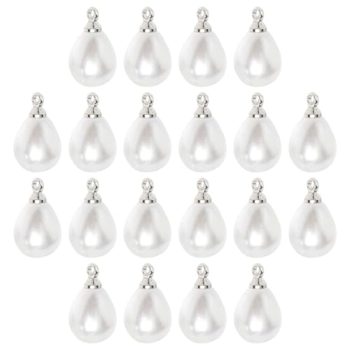 Cozylkx 20 Piezas De Abalorios De Perlas De Imitación De 13x18 Mm, Colgantes De Perlas En Forma De Lágrima con Bucles, Cuentas De Perlas De Imitación para Pendientes, Pulseras Y Collares