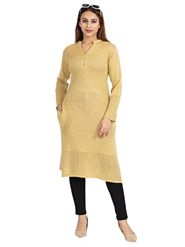 Image of Rosary Women's Winter Wear Embroidered Warm Woolen Straight Full Sleeve Kurti with Pockets