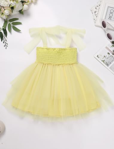 OBEEII Toddler Girls Summer Tulle Tutu Dress Bee/Strawberry/Butterfly Birthday Party Smocked Cute Ruffle Tiered Dress3