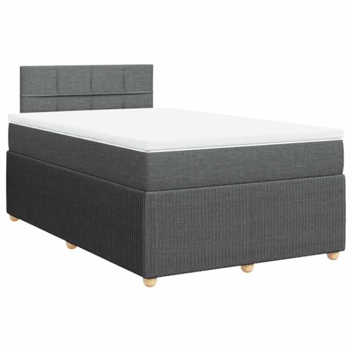 SooIarix Cama con somier con colchón, gris oscuro, 120 x 190 cm, tela, marco de cama con somier, núcleo de muelles ensacados, colchón suave, cómoda cama de boxeo para un sueño reparador