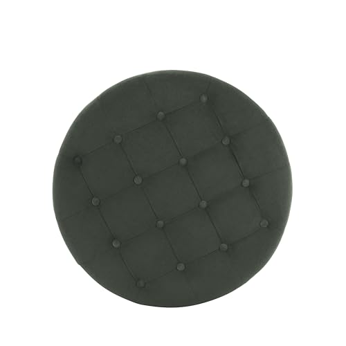 Image of HomePop Home Decor | Large Button Tufted Velvet Round Storage Ottoman | Ottoman with Storage for Living Room & Bedroom, Loden Green Velvet, 28 inch
