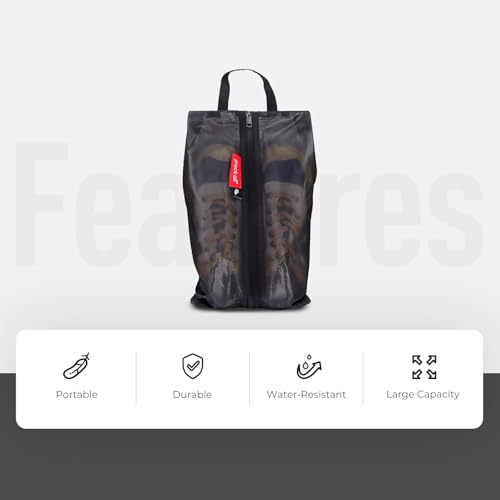 pack all Shoe Bag for Travel, Water-Resistant Shoe Pouch for Gym, Odor-Resistant Soccer Cleats Bag for Sport (Black, 1-Pack)