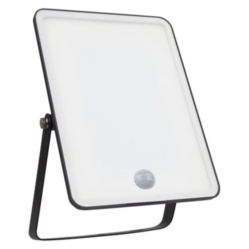 Image of LEDVANCE Essentials Sensor 50W LED Floodlight, 4000K Cool White, 4500lm, IP65 Outdoor Security Light with PIR Motion & Daylight Sensor, Adjustable Angle, Black, 220-240V Mains for Gardens