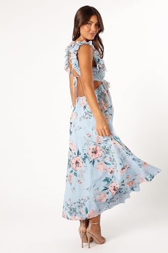 Petal & Pup Women\'s Lucah Frill Shoulder Maxi Dress, Blue Floral - Thumbnail 4