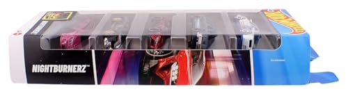 Image of Hot Wheels Car 2025 Nightburnerz Pack of 5 (87 Ford Sierra Cosworth, Nissan Maxima Drift Car, 20 Toyota GR Supra, Dimachinni, Subaru WRX STi) Multi - Color, 3+ Years