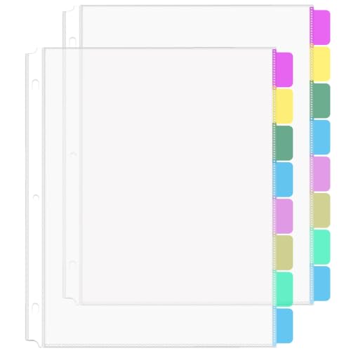 HABGP 16Pcs/2 Set Clear Sheet Protectors for 3 Ring Binder Letter Size 8 Tab Plastic Dividers With Pockets and Tabs Page Protectors 8.5x11