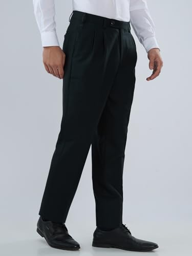 Image of Park Avenue Men Comfort Fit Solid Pattern Poly Wool Blend Double Pleat Formal Trouser