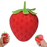 Strawberry Squishy Squeeze Ball, Slow Rising Stress Relief, Realistic Strawberry Stress Ball Soft Cute Fruit Anxiety Relief Dough Decompression Gift