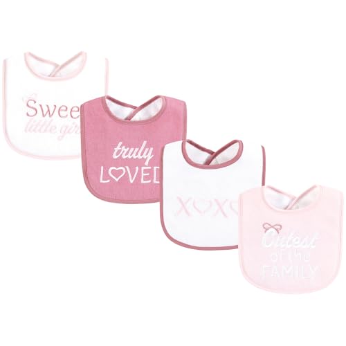 Image of Hudson Baby Infant Girl Cotton Terry Drooler Bibs with Fiber Filling, Cutest Family, One Size