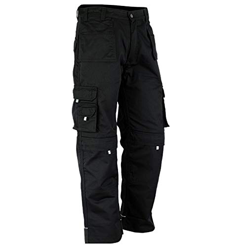 WrightFits Men Pro-11 Work Trousers Black - Heavy Duty Safety Combat Cargo Pant - Multi Pockets & Knee Pad Pockets - Triple Stitched -Durable Work wear (28W-48W)