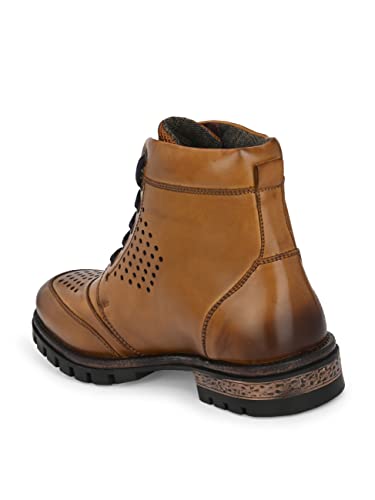 Image of ALBERTO TORRESI Men's Ankle Length and Lace Up Boots- Elevated Look, Utmost Comfort, Firm Grip, Slip-Resistance, Shock Absorption, Better Traction, Soft-Cushioned Insole, Round Toe- TAN