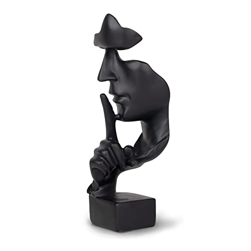 greafy Silence Sculpture décorative noire - Visage abstrait - Statue de silence en résine - Figurine penseur sur socle noir - Décoration moderne pour salon,...