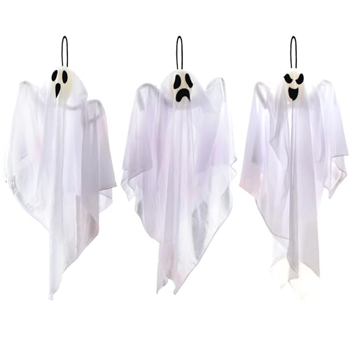 Image of JOYIN 3 PCS Halloween Party Decorations 27.5 inch Hanging Ghosts, Cute Flying Ghosts for Front Yard Patio Lawn Garden Party Decor and Holiday Decorations