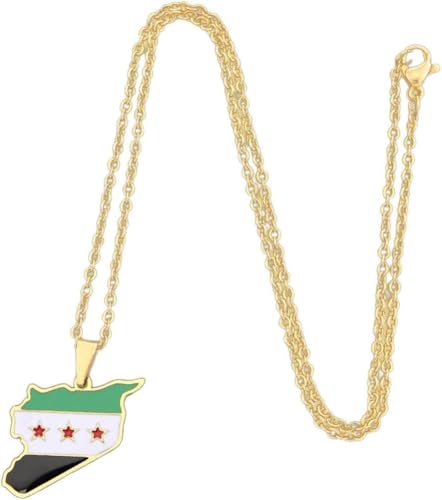 EHOTER Collier Syrie Carte Drapeau Pendentif, Colliers Drapeau Syrien, Carte Pendentif Amitié Collier Bijoux pour Femmes Hommes (Or)