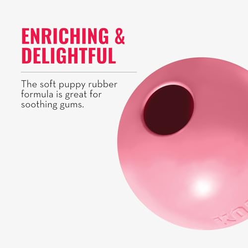 KONG Puppy Ball mit Loch - Weiches & Strapazierfähiges Hundespielzeug aus Naturkautschuk für Zahnende Welpen - Für Kleine Welpen