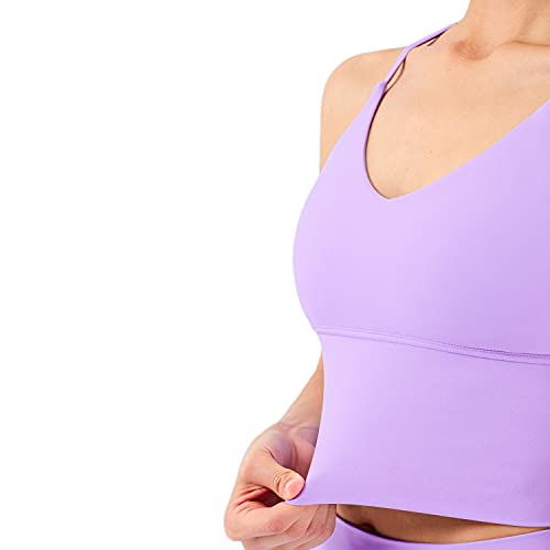 Lemedy Women Sports Bras Strappy Longline Fitness Padded Workout Yoga Running Crop Tank Tops (Light-Purple, Small) #TOP3