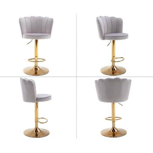 Image of Dream Furnishing - Set of 2 Bar /Kitchen Chairs 360 Degree Rotatable Swivel Elegant Classy & Comfortable Chair with Golden Base and Velvet Fabric (2 Chairs) (Grey Flower)