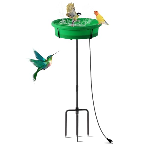 HRAYLTOP Standing Heated Bird Bath for Outdoors for Winter 75W Heated Bird Baths with Detachable Power Cord Thermostatic Control Available All Seasons for Garden Yard Patio LawnGreen
