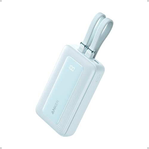 Anker Zolo Power Bank 10 000mAh 30W Max Fast Portable Charger with Built-in USB-C and MFi Certified Lightning Cables USB-C&A Battery Pack for iPhone 16/15 Series MacBook Galaxy
