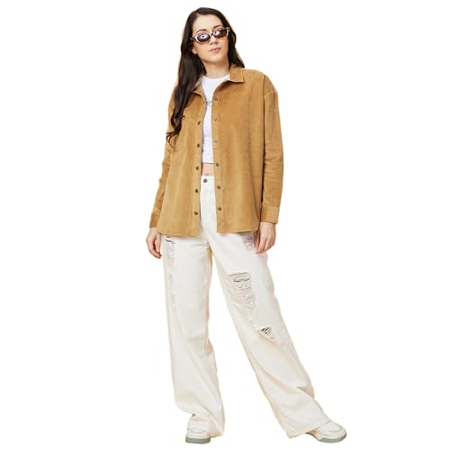 Image of Being Human Beige Loose Fit Women's Cotton Shirts Clothing