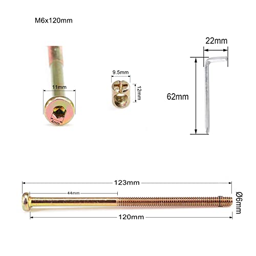 10 PCS M6*120mm Furniture Bolt Nut Set Zinc Plated Hex Socket Screw With L Type Wrench for Furniture Cots Beds Crib and Chairs (M6*120mm) - Image 2