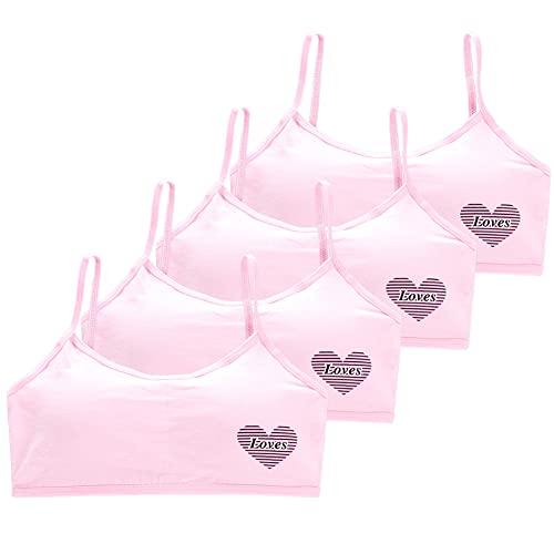 Girls Seamless Training Bra - Crop Training Bras for Girls. Best Girls Strap Sports Bra. Cotton Training Bra 4 Pack, Pink