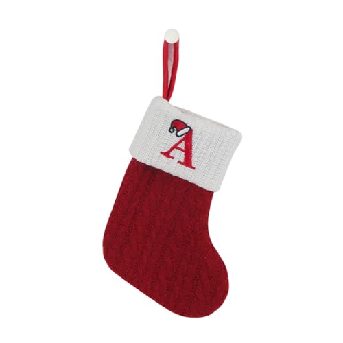 7 inch Mini Cute Knit Monogram Embroidered Christmas Stocking Personalized Initial Christmas Stocking Family Holiday Xmas Party Decor Christmas Decorations-A-Red