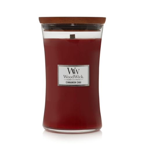 WoodWick Große Sanduhr-Duftkerze | Cinnamon Chai | mit knisterndem Docht | Brenndauer: bis zu 130 Stunden