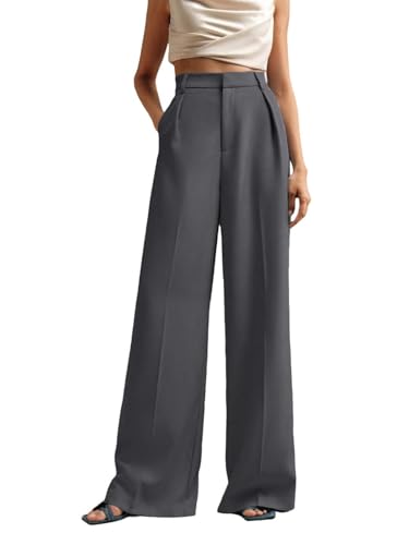 Image of KOTTY Women's High Waist Solid Color Hook and Bar Wide Leg Casual and Formal Trousers