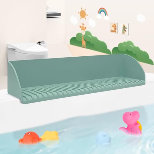 Image of Aqqwxyq Bathtub Splash Guard for Tub Kids, Water Splash Guard with 4 Strong Suction Cups, Bathtub Play Shelf for Bathing, Soft Silicone Tub Splash Guards, No Mess for Bath Time (Aqua)