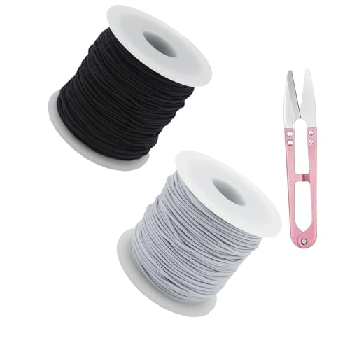 Elastic Bracelet String,2 Rolls Total 330 Feet 1mm,1.2mm Stretchy String Sturdy Elastic Beading Cord Kit with Scissors for Bracelets,Jewelry Making,Nacklace,Beading((Black+White, 1.2 MM)