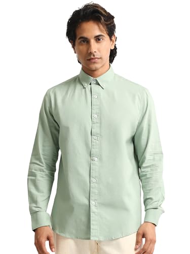 Image of MANIAC || Mens || Solid || Collared Neck || Full Sleeve || Oxford || Linen Blend Fabric || Shirt