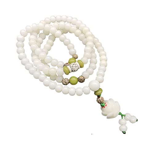 Caiyao White Jade Natural Bodhi Root Lotus bracelet 108 Mala Prayer Mantra Rosary Beads Meditation Lotus Hand String Bracelets Yoga Relieve Stress Anxiety Jewelry for Women Men