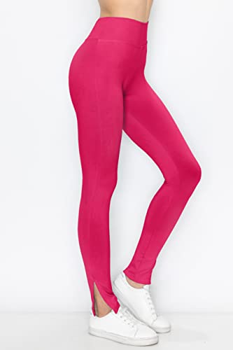 Women's High Waisted Yoga Leggings - Buttery Soft Comfortable Stretch Side Split Hem Workout Casual Pants Fuchsia XL - image 3