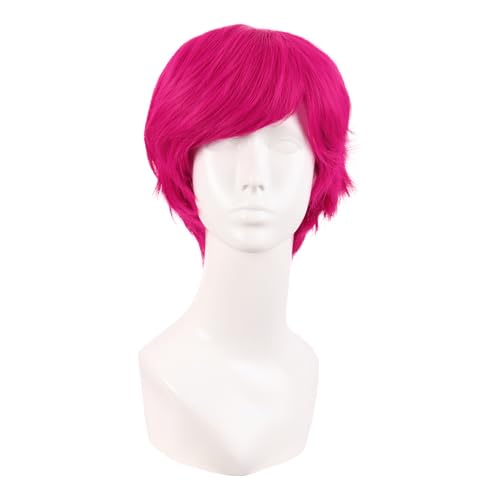 MapofBeauty 10 Pulgada/25 cm Monochrom Fibras Side Flequillo Corto de Cosplay Pelucas (Rosa Caliente)