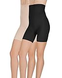MeMoi 2 Pair High-Waist Shapewear Shorts, Smooth Thigh Shaper Shorts, Comfortable Womens Shapewear - Sizes S-4X, Nude-Black, Large